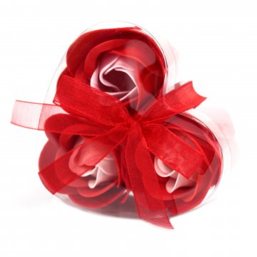 Sada 3 mydlových kvetinových srdiečok - červené ruže…